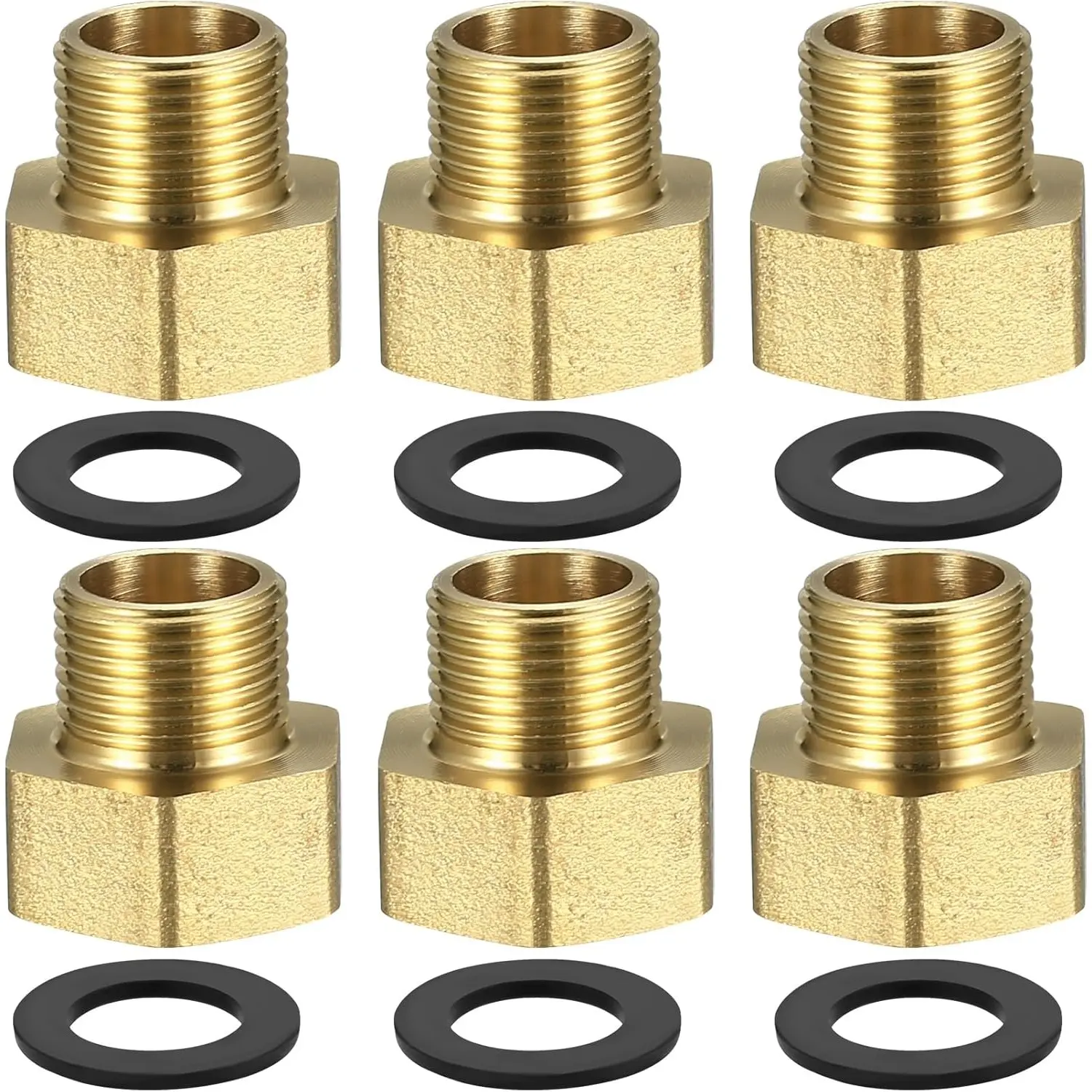 6 Pieces Pipe Reducer G3/8 Inch Male Thread (Diameter 16.2 mm) to G1/2 Inch Female Thread (Diameter 19.5 mm) Made of Brass Extensions Threaded Hose Nipple with Rubber Seal