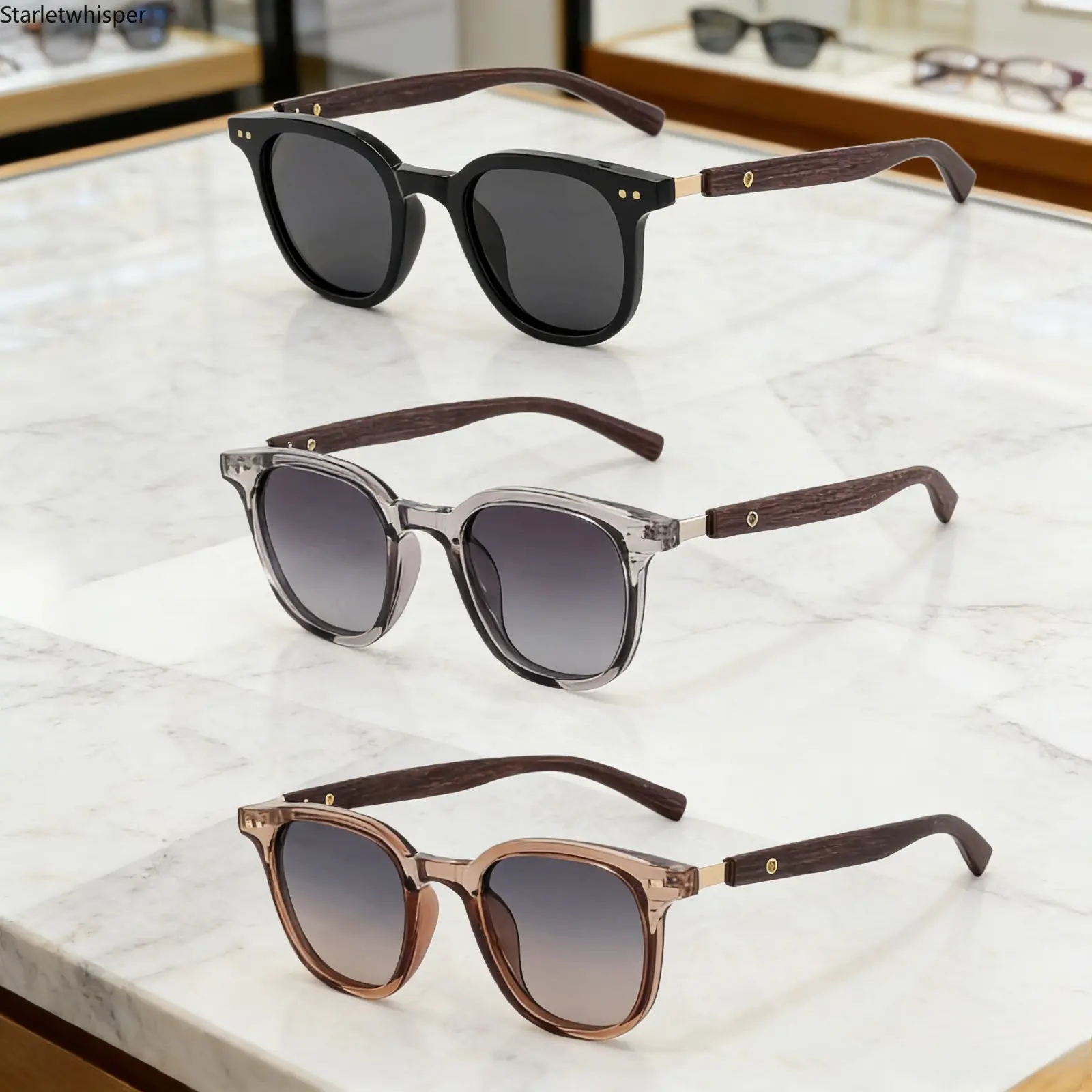 3-Pack Dark Brown Retro Wood-Leg Square Sunglasses for Women, UV400 Protection Stylish Shades, Face-Flattering for Round Faces, Perfect for Daily Wear & Outdoor Casual Activities