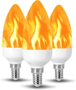 Flame Effect LED Light Bulbs E12, Flickering Fire Light, B11 Candelabra Base, 3W Dimmable Amber Glow for Chandelier, Lamp & Outdoor Fixtures, 3-Pack