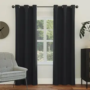 Easton Energy Saving Blackout Grommet Curtain Panel 40" x 95" Black Plain Design for Easy Installation & Energy Efficiency
