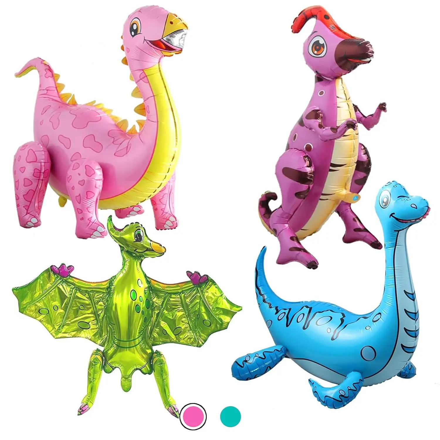 4-Pack Dinosaur Balloons: 3D Self-Standing Dino Foil Balloons for Kids' Birthday Party