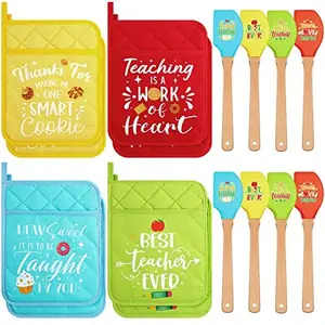 Teacher Appreciation Gifts 6/8Pcs Teacher Pot Holders for End of School Year PreK Kindergarten Graduation Thank You Teacher Gifts, Heat Resistant Microwave Oven Mitt for Baking Cooking