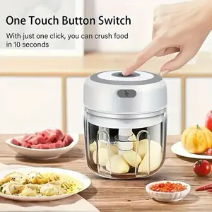 Electric Garlic Chopper USB Rechargeable Mini Portable Vegetable Chopper with One Touch Button Switch for Ginger Chili Fruit Meat