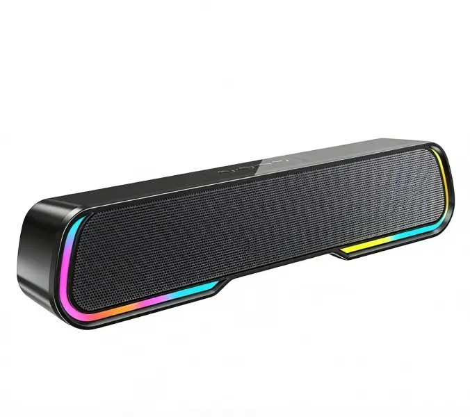 RGB LED Light Sound Bar System - Compact Portable Speakers with 12 RGB Lighting Modes, Bluetooth Stereo, Wired/Aux Input, USB Type-A Plug & Play, Home Gaming/Computer-Compatible, Ideal Party Gift, 24/7 Customer Support