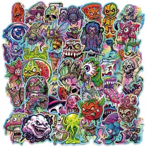 50Pcs Dark Gothic Horror Graffiti Stickers, Skull Zombie Monster Decals, Waterproof Stickers for Water Bottle & Luggage