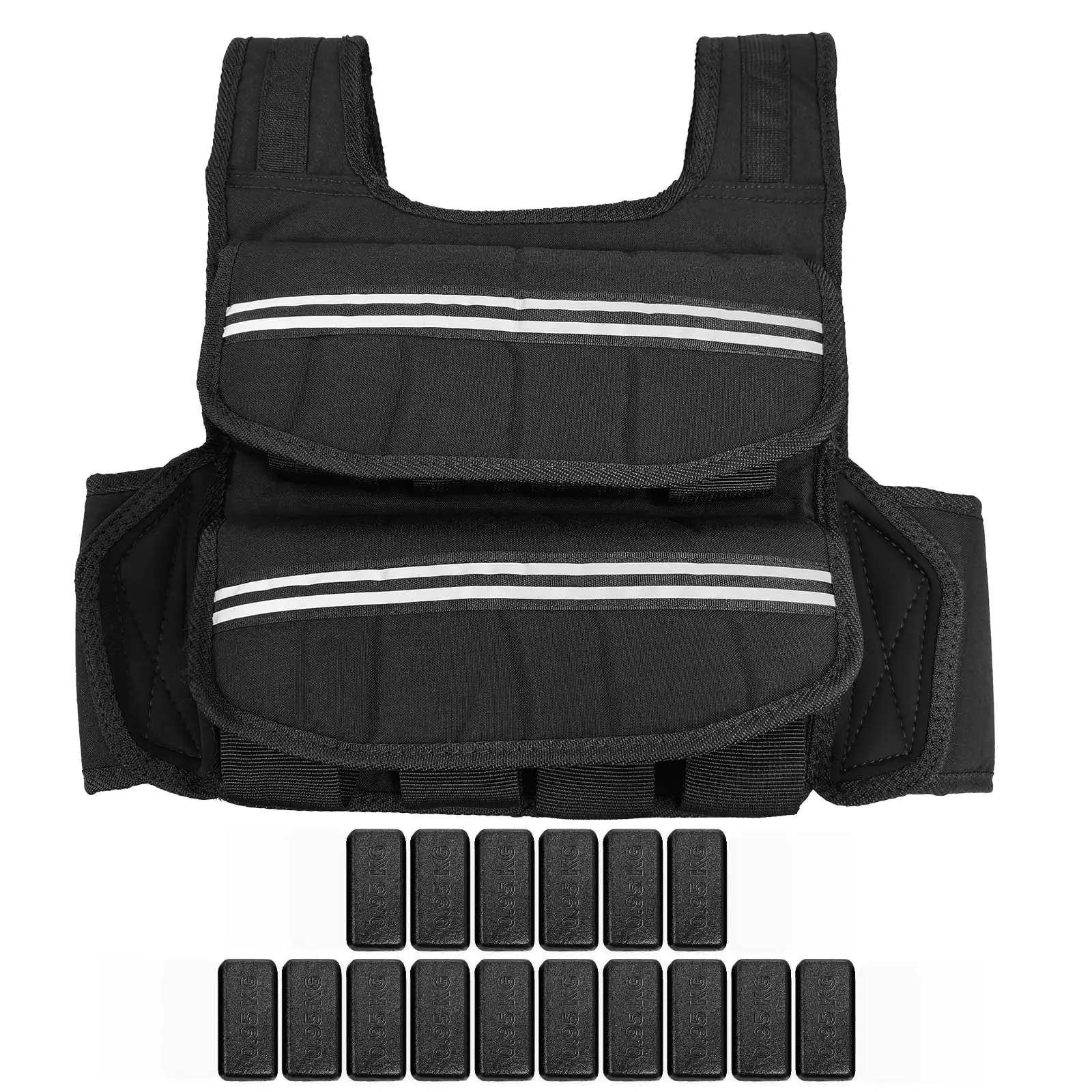 Garvee 35 LB Adjustable Weighted Vest for Men Women, Strength Training Weight Vests with Reflective Stripe, Pocket & Shoulder Pads, Workout Equipment for Home Gym, Black