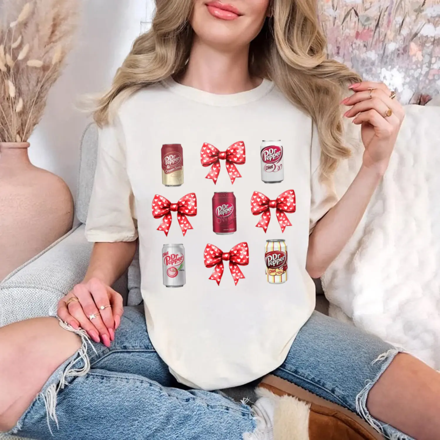 Dr Pepper Collection Red Bow Round Neck Pullover Shirt - Womenswear Streetwear Fashion