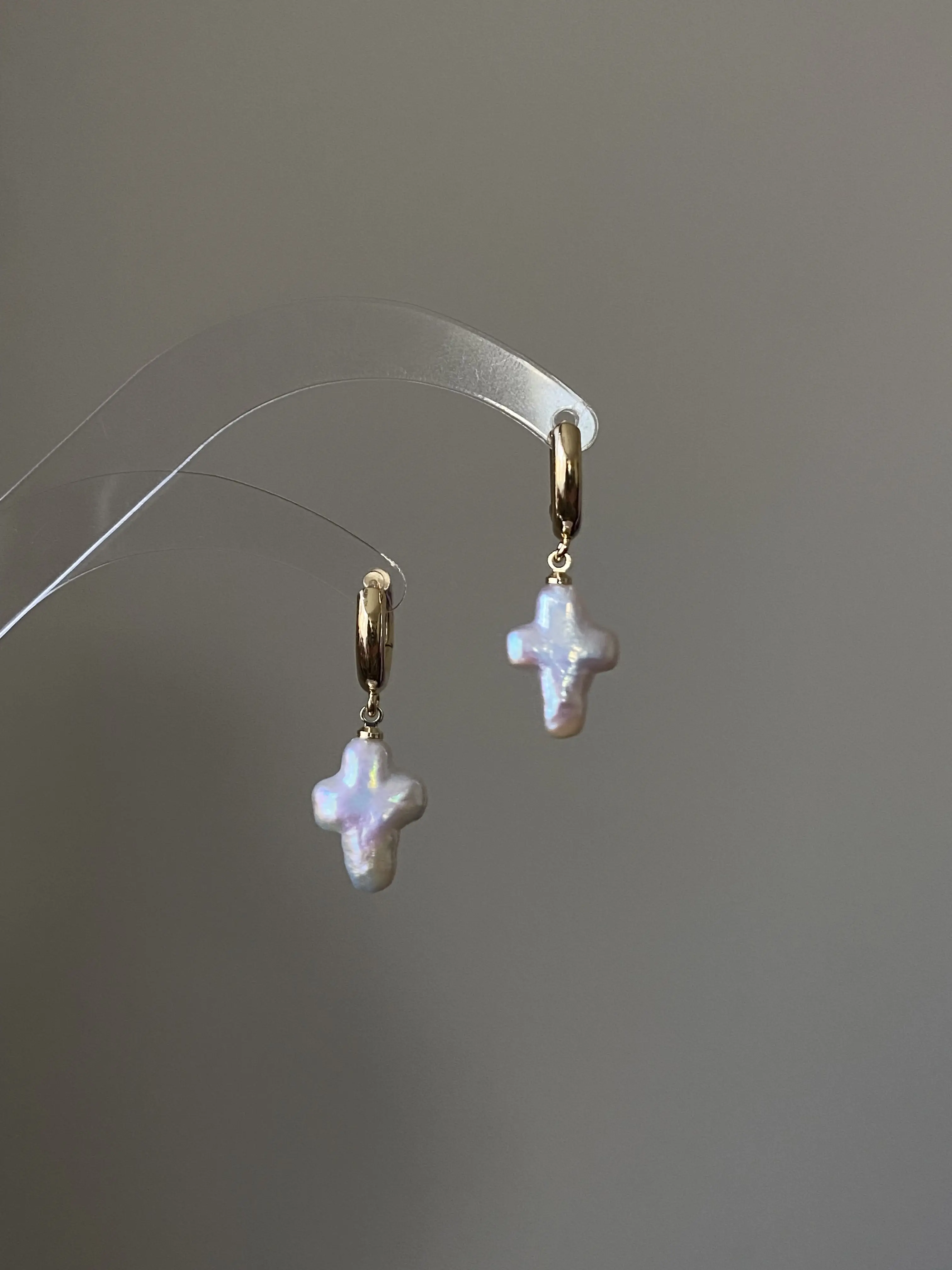 Baroque pearl cross earrings | cross dangle earring