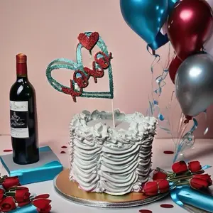 Valentines Day Cake Topper XOXO with Heart-Shaped Design, Decorative Elements, and Heart-Shaped Flowers