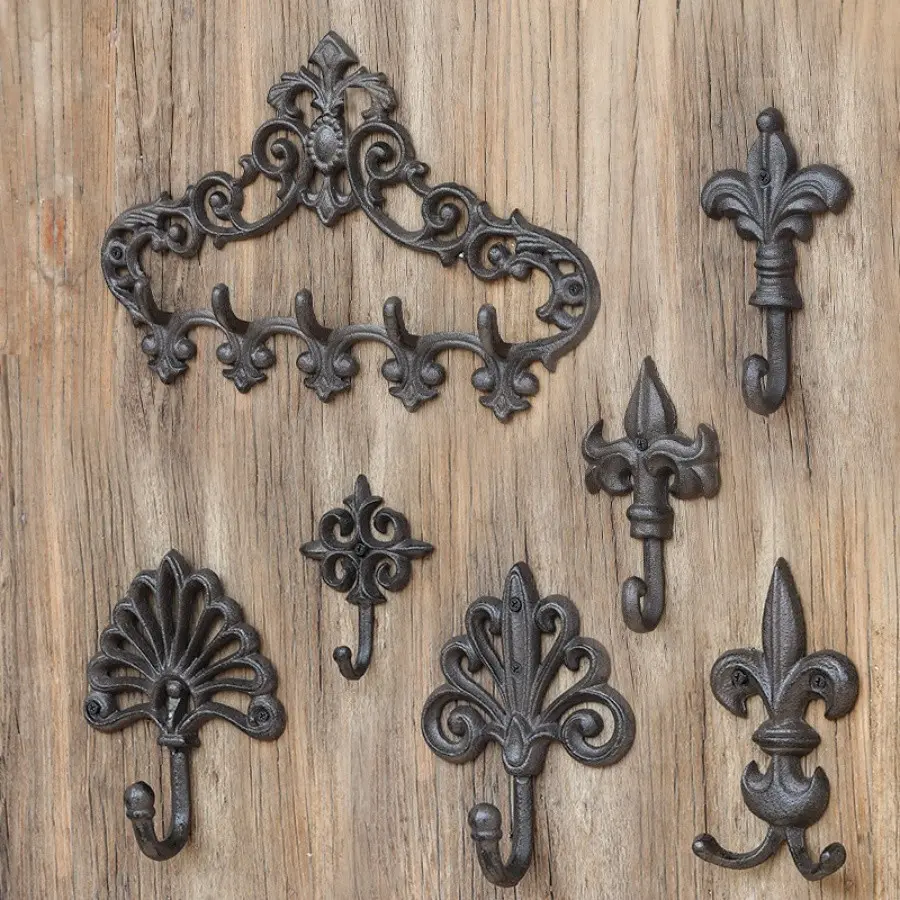 Vintage Retro Style Cast Iron Hook Decorative Grocery Clothes Hanger, Wall Mounted Coat Rack, Hat Holder, Home Décor Accessory