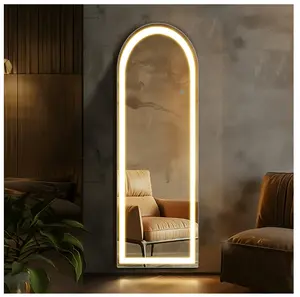 LED 3 Color Lighting Full Body Mirror 60"x 16" Arched Floor Mirror with Lights Wall Mounted Free Standing Leaning for Home, White