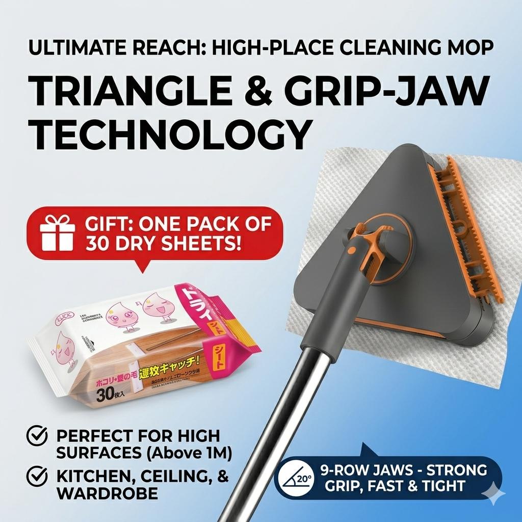 360° Auto-Clamping Triangular Mop: The Ultimate Solution for Ceiling Corners! (Includes 30 Cleaning Cloths)