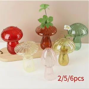 Mushroom Vase Set, Cute Colorful Plant Propagation Kit (2/5/6 Pieces), Mini Eco Bottle, Small Indoor Hydroponic Pot, Glass Decorative Vase