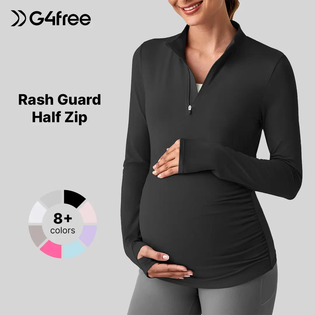G4Free Women's Lightweight Maternity Long Sleeve Half-Zip Pullover, UPF 50+ Rash Guard Sun Shirt with Ruches, Maternity Clothing for Postpartum Outfits G4Free Women's Lightweight Maternity Long Sleeve Half-Zip Pullover, UPF 50+ Rash Guard Sun Shirt with Ruches, Maternity Clothing for Postpartum Outfits