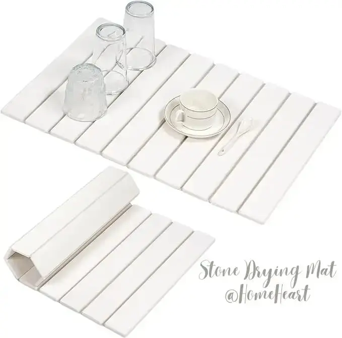 UFORU Large Stone Dish Drying Mat - 24" × 16" for Kitchen Counter, Super Absorbent, Heat Resistant Dish Drying Mats, Eco-Friendly Diatomaceous Earth Stone Rack Tableware Mat ( White Marble) Coasters Stainless Steel Kitchenware