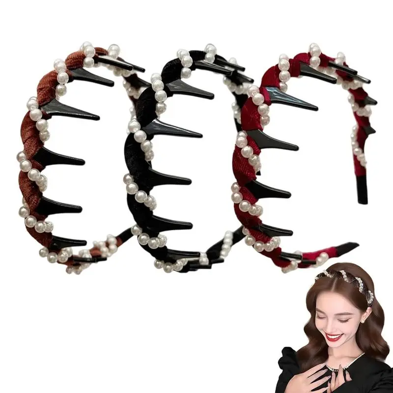 Female Cute 3pcs Wave-Shape High Crown Headbands with Non-Slip Clip-On Metal Clips, Zig-Zag Hoops - Festive Use Hairstyle Accessories (Home & Festive Party Supplies)