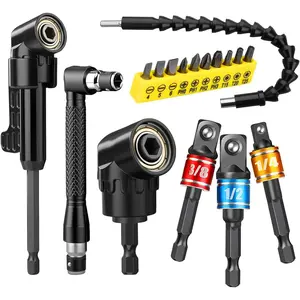 17 count Flexible Drill Bit Extension Kit, Includes 2 count 105? Right Angle Drill Attachment, 3 count  Socket Adapter, 10 count  Bits, L Socket Wrench & Bendable Extension for Tight Spaces