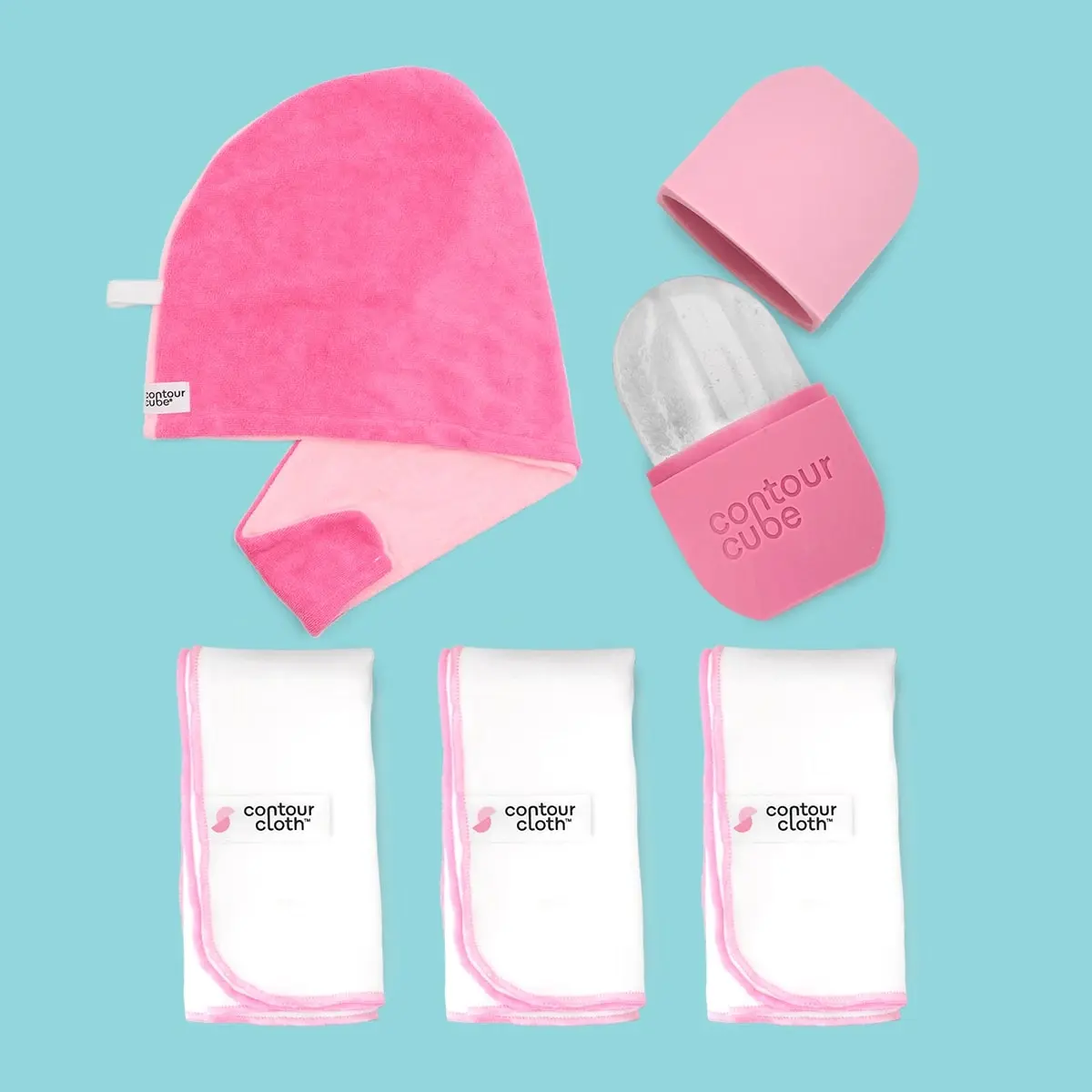 Contour Cube Starter Pack | Ice Facial Tool, Cloths and Head Towel | Sculpt, Depuff and Glow
