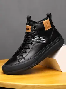 New Men's Fashionable Mid-Height Casual Sneakers, Trendy Thick Rubber Sole Short Boots, Sporty Microfiber Upper, Fall & Winter Style, Footwear, Sports Shoes