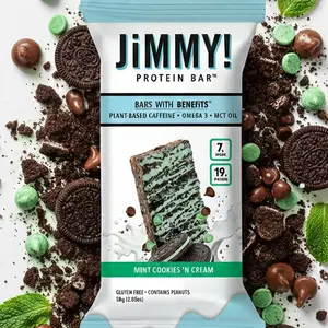 JIMMYBAR! Mint Cookies 'n Cream Protein Bar - 12 Count Box, 19g Real Food Protein, 7g Low Sugar, Plant-Based Caffeine, Wake & Focus, Gluten-Free Functional Snack with Chocolate, Cookie Dough