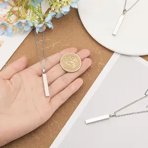 Stainless Steel Necklace with Rectangular bar Pendant - Engravable