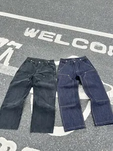 Men's Baggy  Carpenter Pants（Black13.2oz/Bule16.2oz）-100% cotton, mid-rise, Regular Fit，Loose straight-leg pants with side pockets and back pockets Work Pants Blue