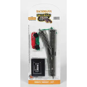 Bachmann Trains - Snap-Fit E-Z TRACKÂ® REMOTE TURNOUT - LEFT (1/card) - NICKEL SILVER Rail With Grey Roadbed - N Scale
