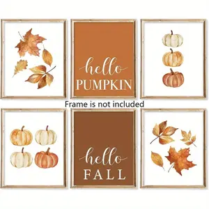 Fall Themed Wall Art without Frame, 6 Counts/set Watercolor Pumpkin Maple Leaf Art Poster, Rustic Autumn Modern Wall Decor for Home Living Room Bedroom, Halloween