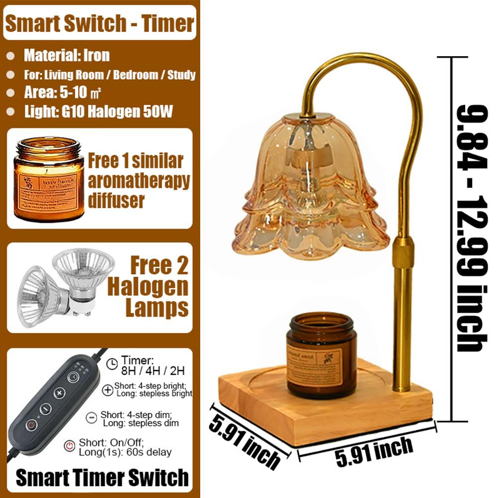 Gold Floral Candle Warmer Lamp with Timer and Height Adjustable Base Safe No Flame Wax Melt Lamp for Continuous Fragrance and Home Aesthetic Enhancement