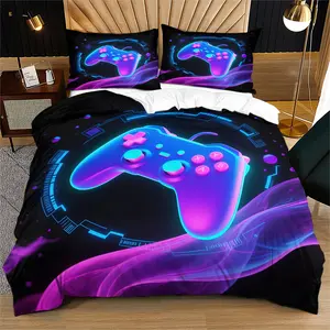 Nintendo Game Controller Print Bedding Set, Full Size Sheet and Pillowcases, Bedroom Decor for Gaming Enthusiasts, Complete Bedding
