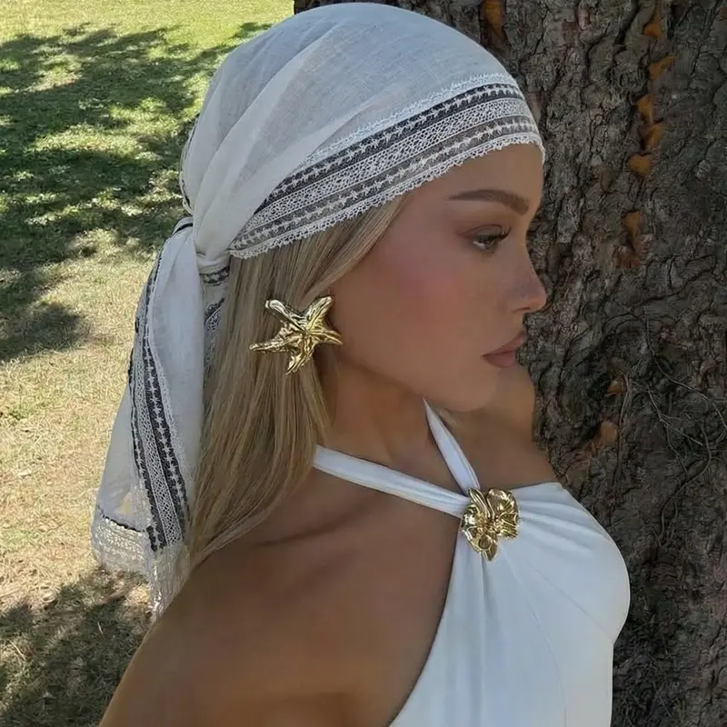 Elegant Solid Color Square Hijab for Women, Lace Trim, Versatile Muslim Headscarf, Shawl, Hair Accessory, Hair Scarves, Suitable for Mosques, Summer-Fashion