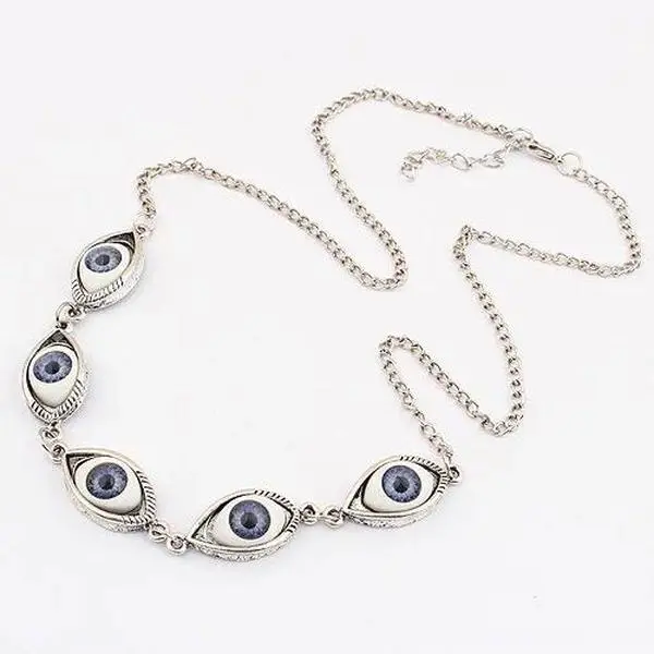 Vintage Punk Evil Eye Statement Necklaces - 5pcs High Quality Material Blue Blind Ball-Connected, Exaggerated Dense Design, About 50cm Daily Costume Jewelry Necklaces