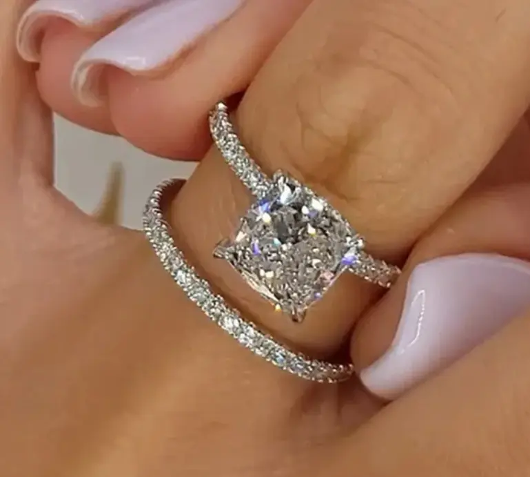 stunning 3.0 carat cushion cut wedding set