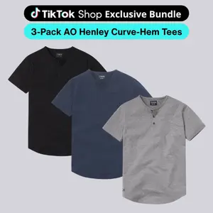 Cuts | Men's  AO Fitted Henley Shirt 3-Pack with Curve Hem | Anti-Odor Polyester Cotton Blend | Wrinkle Resistant Stretch