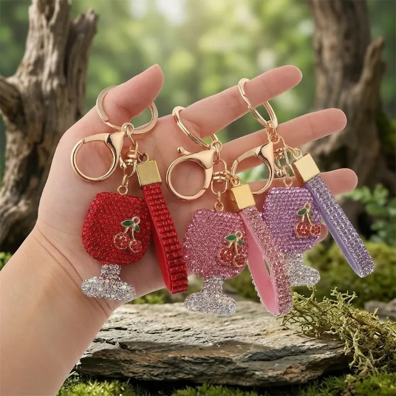 PU Leather Kawaii Cherry Bag Pendant Keychain - Collectible Luggage & Stylish Backpack Accessory, Ideal for Car Keys, Student Use, 2 Target Gifting Scenarios (Mother's Day, Valentine's Day)