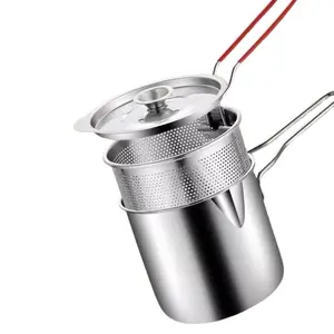 Stainless Steel Oil Filter Pot, 2 Counts/3 Counts/set Multifunctional Deep Fryer Pot with Handle, Kitchen Utensils & Gadgets for Home Use, Household Kitchen Products