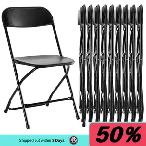 10 Pack White Plastic Folding Chair, Indoor Outdoor Portable Stackable Commercial Seat with Steel Frame 350lb. Capacity for Events Office Wedding Party Picnic Kitchen Dining Folding Chair, Indoor Outdoor Portable, Stackable