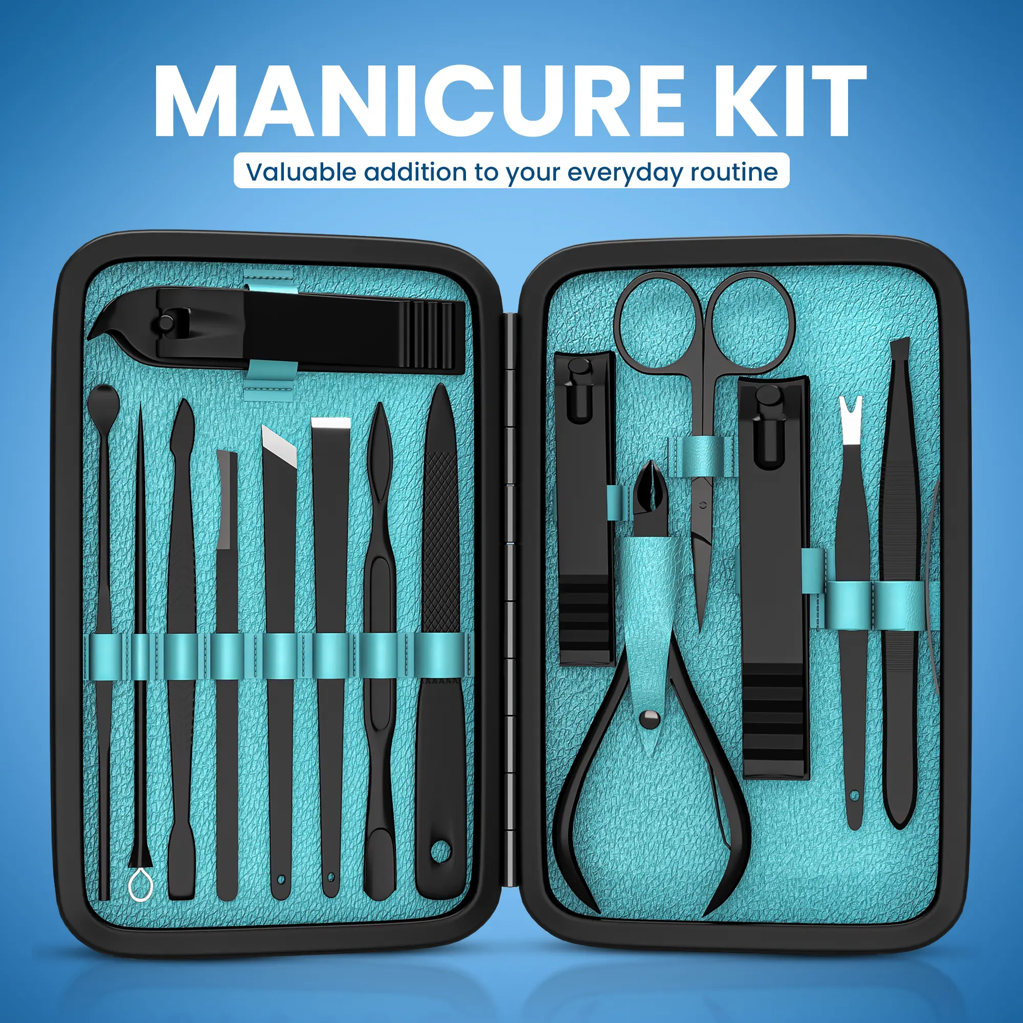 Utopia Care 16-Piece Stainless Steel Manicure Pedicure Set, Professional Grooming Kit with Travel Case for Men & Women, Lightweight Selfcare Tools