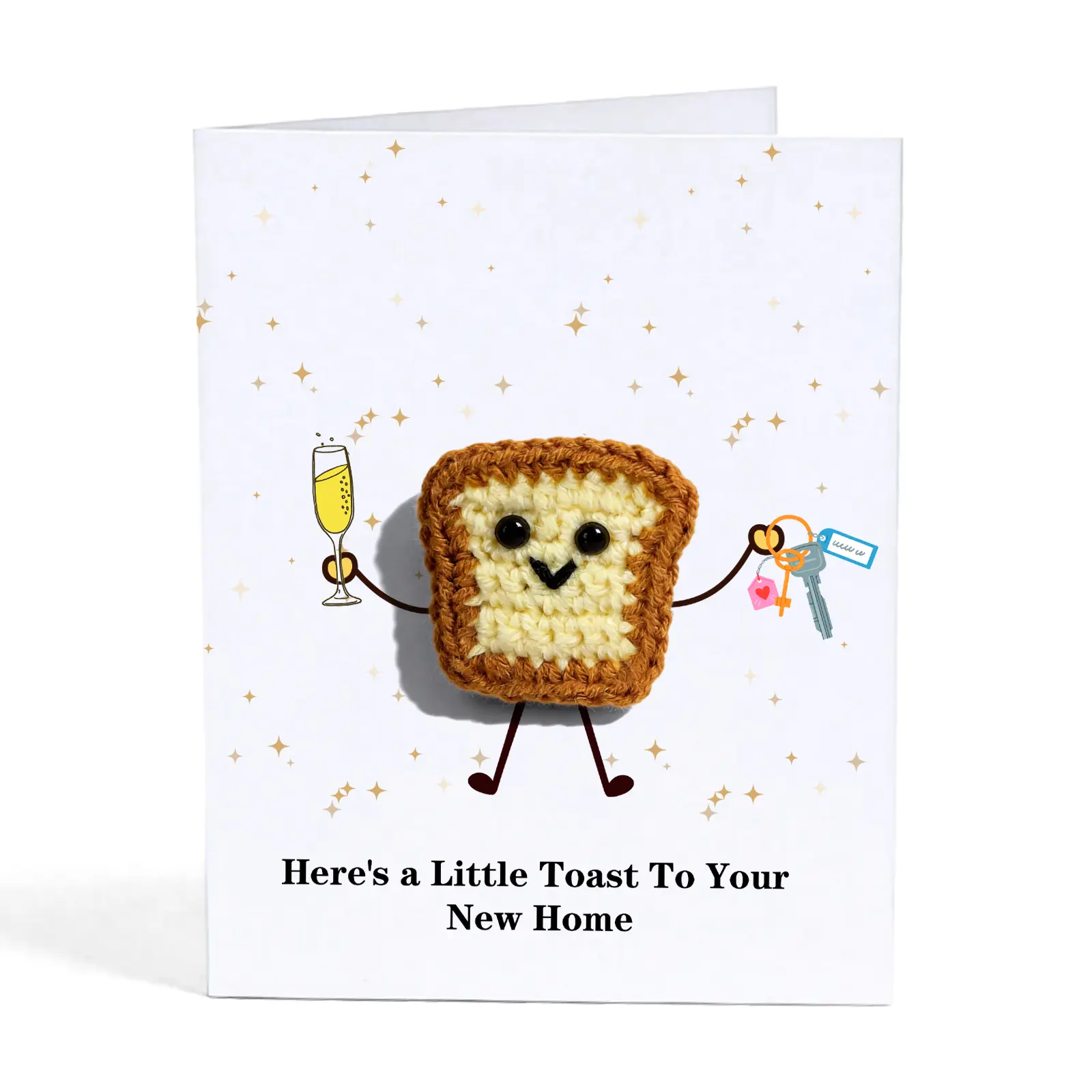 Handmade Crochet Toast New Home Card - Unique 3D Crochet Toast Housewarming Gift for New Homeowners - "A Little Toast To Your New Home" Card with Kraft Envelope- Blank Inside