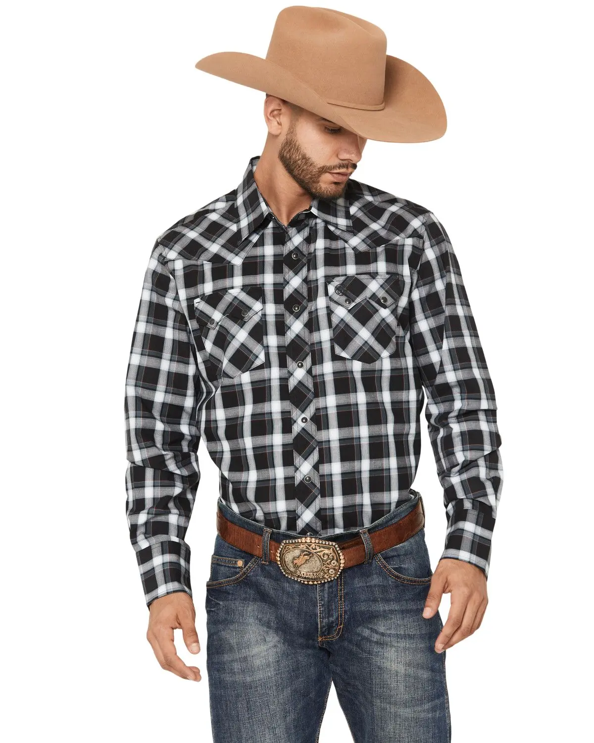 Wrangler Men's Retro Men'S Plaid Print Long Sleeve Snap Western Shirt - 112368077