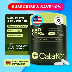 Cata-Kor NAD+ Core 250mg - NAD+ Supplement for Healthy Aging and Energy - 60 Count (30 Day Supply) - Vitamin & Wellness Supplements Dietary Healthcare Edible