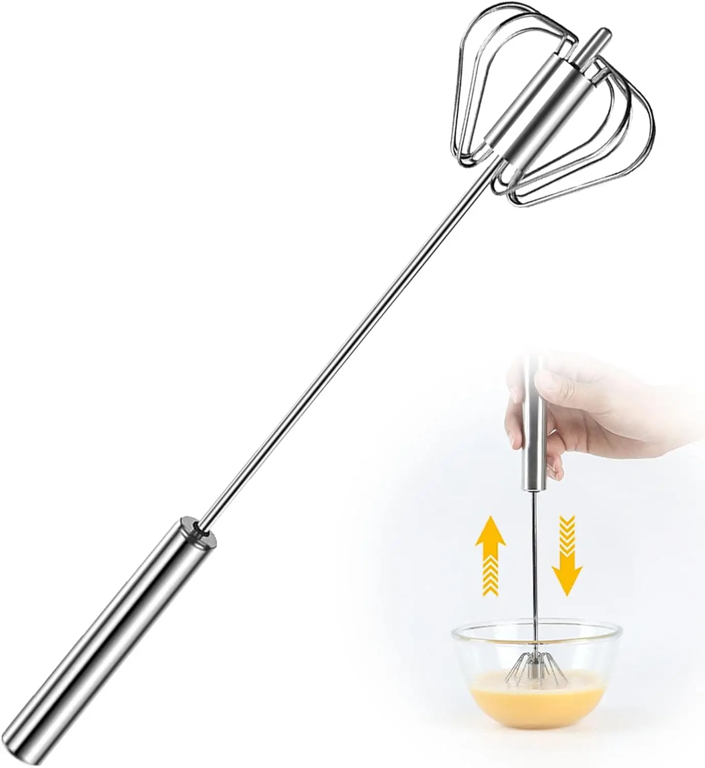 Stainless Steel Semi-Automatic Whisk, Stainless Steel Egg Whisk Hand Push Rotary Whisk Blender, Hand Push Mixer Stirrer Tool, gift, party