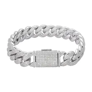 Moissanite Miami Cuban Bracelet 15mm Custom 925 Silver Icy Bling