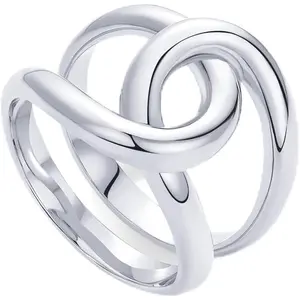Gold Plated Chunky Interlock Statement Ring for Women | Interloop Band Thick Link Stackable Rings