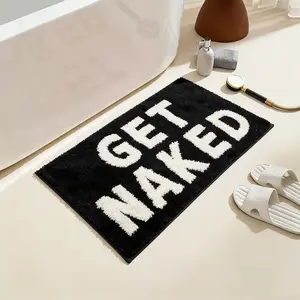 Get Naked Letter Pattern Bath Mat, 1 Count Non-slip Soft Absorbent Bath Rug, Bathroom Decor for Home Apartment Hotel Salon