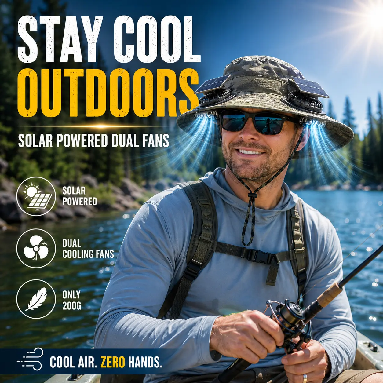 Solar Cooling Fan Hat – Stay Cool Under Extreme Sun | Dual Solar Powered Fans Sun Protection Hat for Fishing Hiking Camping Outdoor Work