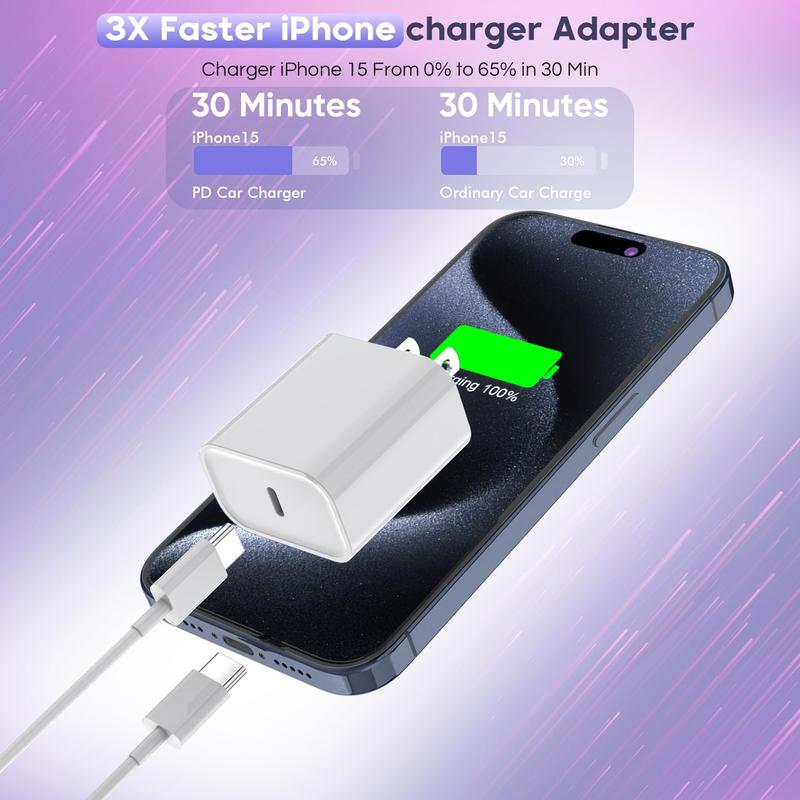 10Ft iPhone 17 16 15 Charger Fast Charging Type C Chargers USB C Charger Block i Phone 16 Chargers with 3 Pack 10FT Cable for iPhone 16/16 Plus/16 Pro/16 Pro Max/iPhone 15/15 Pro Max/Samsung(White)