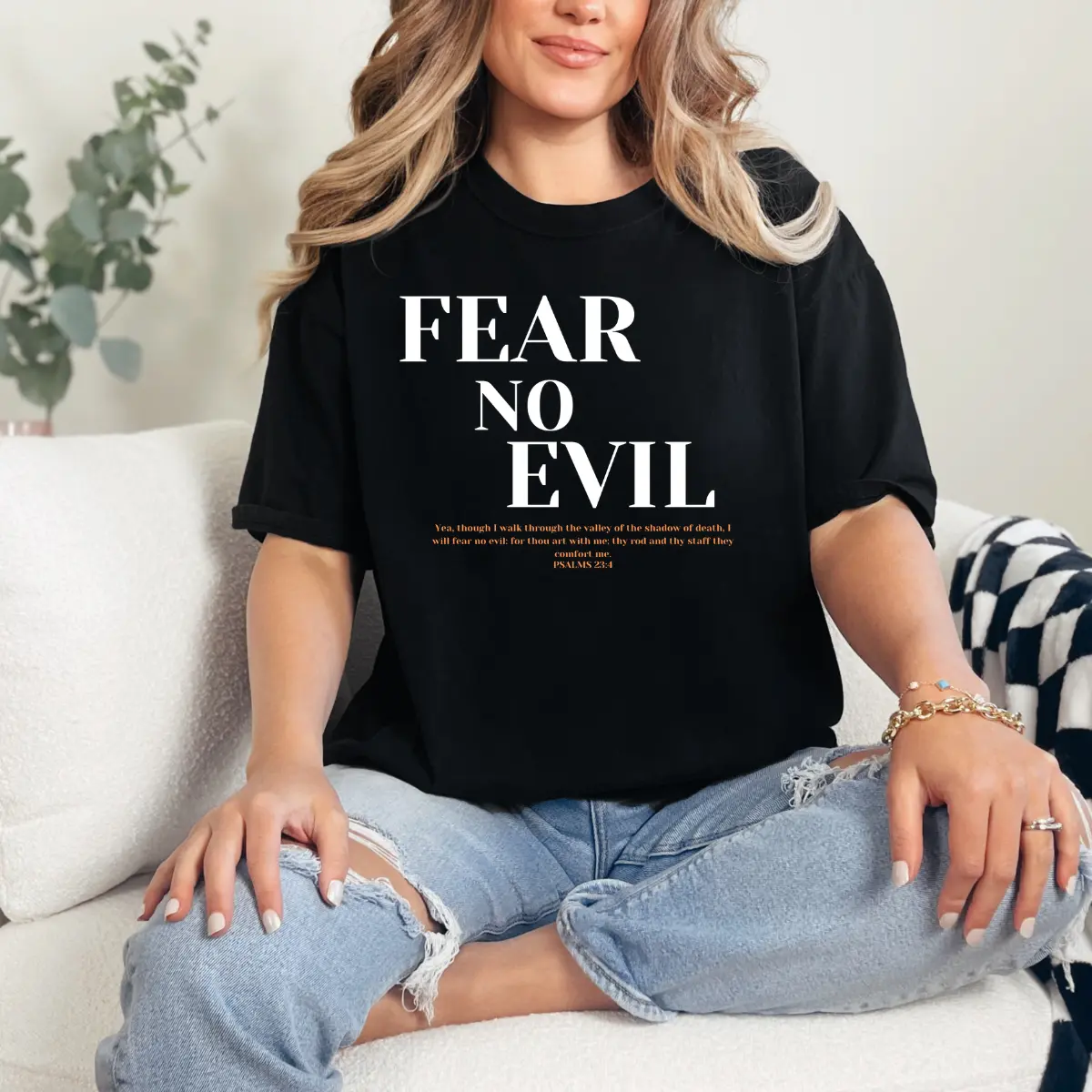 Fear No Evil Shirt God Is With Me I Will Fear No Evil Christian Shirts for Men Psalm 23:4 Bible Verse T Shirt unisex graphic