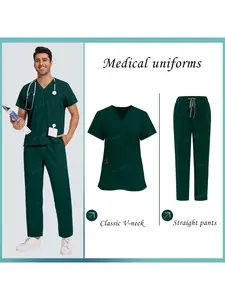 Practical Set for Men's Work Solid Color Scrubs Set Stretch Quick Dry Straight Pants Doctor Nurse Operating Room Workwear