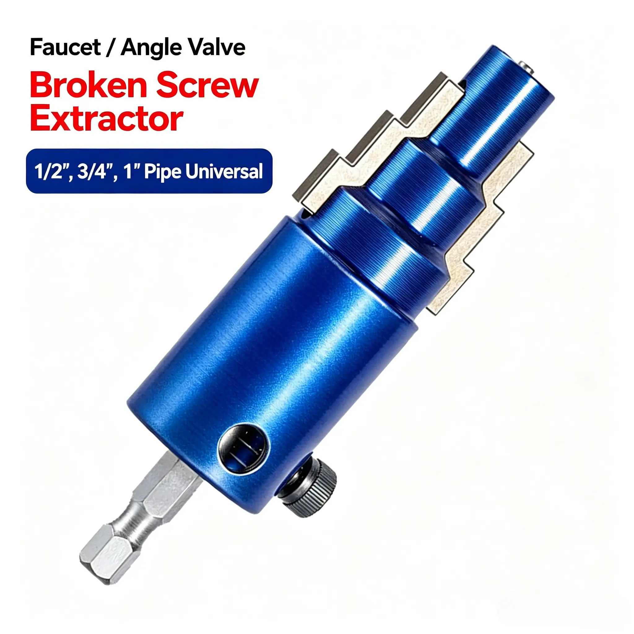 Broken Pipe Extractor Tool, 3 In 1 Electric Drill Manual Broken Pipe Valve Extractor Tool Removes Rusted Damaged Faucet Bolts Angle Valves 1/2",3/4",1"
